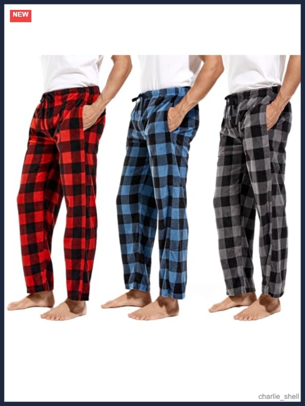 Mens Fleece Pajama Pants Plaid Lounge Bottoms with Pockets